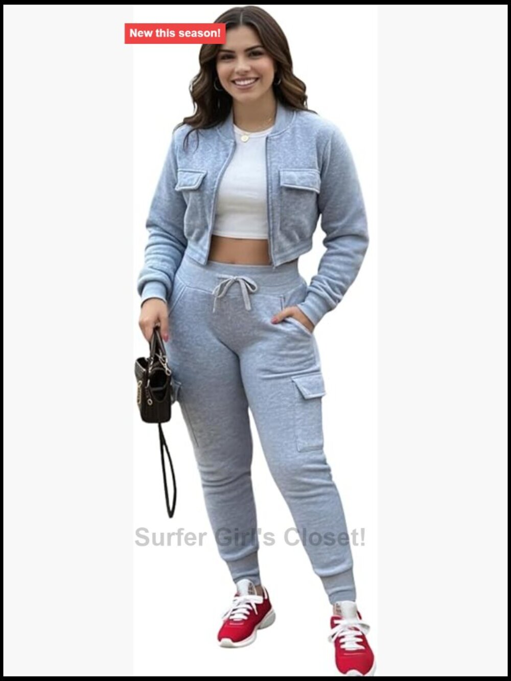 2 Piece Tracksuit Set Zip Up Crop Top Long Sleeve Jacket Stacked Jogger Cargo